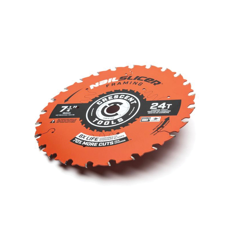 Crescent NailSlicer CSBFR-724-10 Framing Circular Saw Blade, 7-1/4 in Dia, 24-Teeth, Carbide Cutting Edge