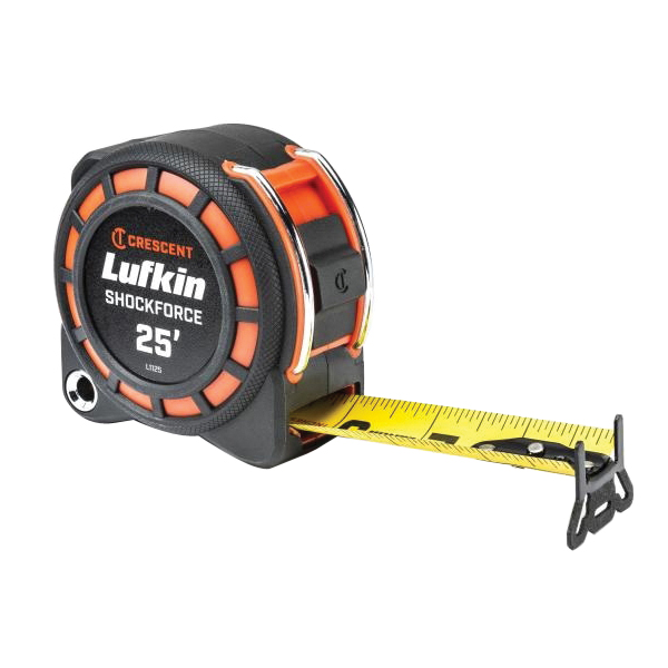 Shockforce Series L1125-02 Dual Sided Tape Measure, 25 ft L Blade, 1-3/16 in W Blade
