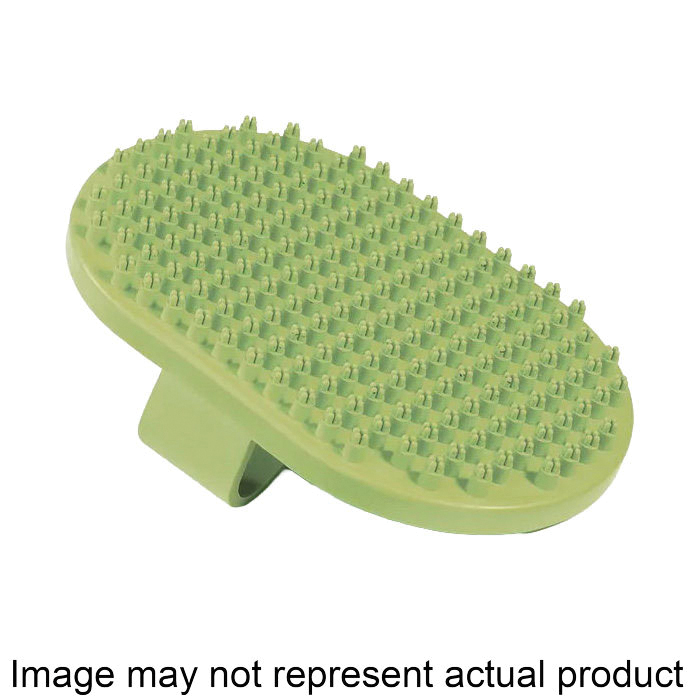 U-Groom US1354 14 Curry Brush with Handstrap, Oval, Rubber, Dog, Silver/Yellow