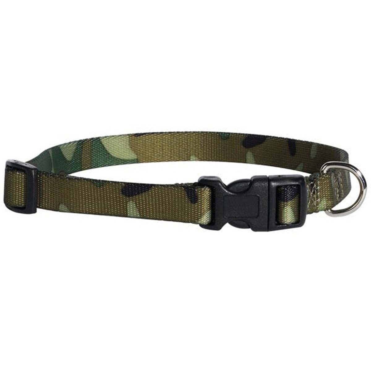 ZA6741 14 43 Dog Collar, D-Ring Link, 14 to 20 in L, 5/8 in W, Nylon, Green Camo