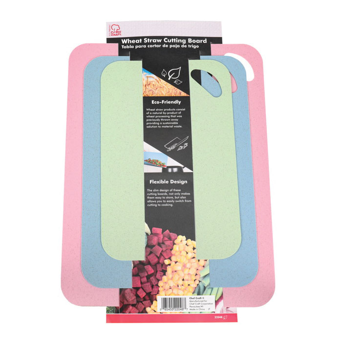 22048 Cutting Board Set, Wheat Straw, Blue/Green/Pink