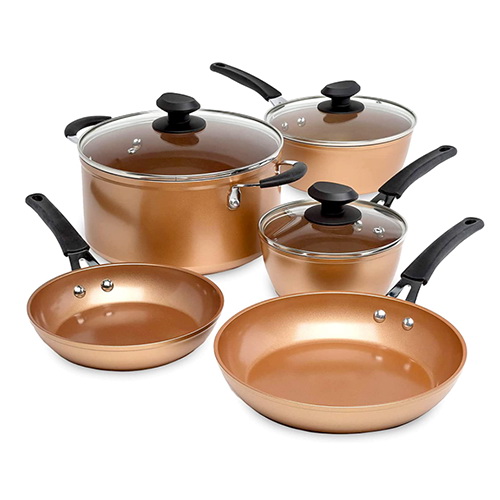 Endure Series EUCP-1208 Cookware Set, Aluminum/Stainless Steel, Copper, 8-Piece