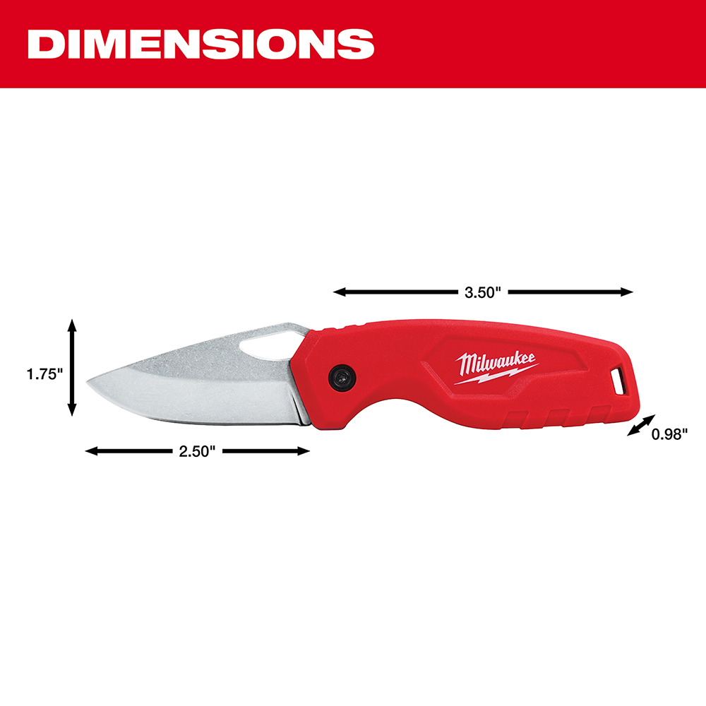 Folding Knife, Milwaukee, 2-1/4 in L Blade, Stainless Steel Blade, 1-Blade, Ergonomic Handle, Red Handle - 3