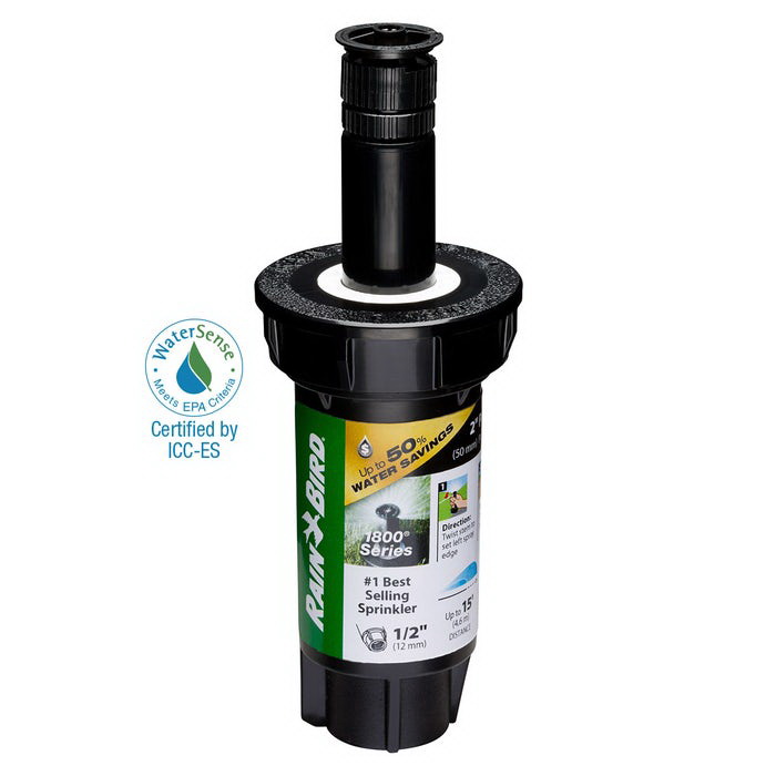 Rain Bird 1800 1802APPRS Pop-Up Spray Head, 1/2 in Connection, NPT, 2 in H Pop-Up, 15 ft, Adjustable Arc Nozzle