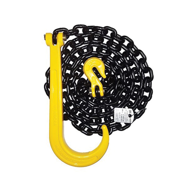 50378-10-10 Chain Assembly with J-Hook, 3/8 in, 10 ft L, 7100 lb Working Load, 80 Grade, Carbon Alloy Steel