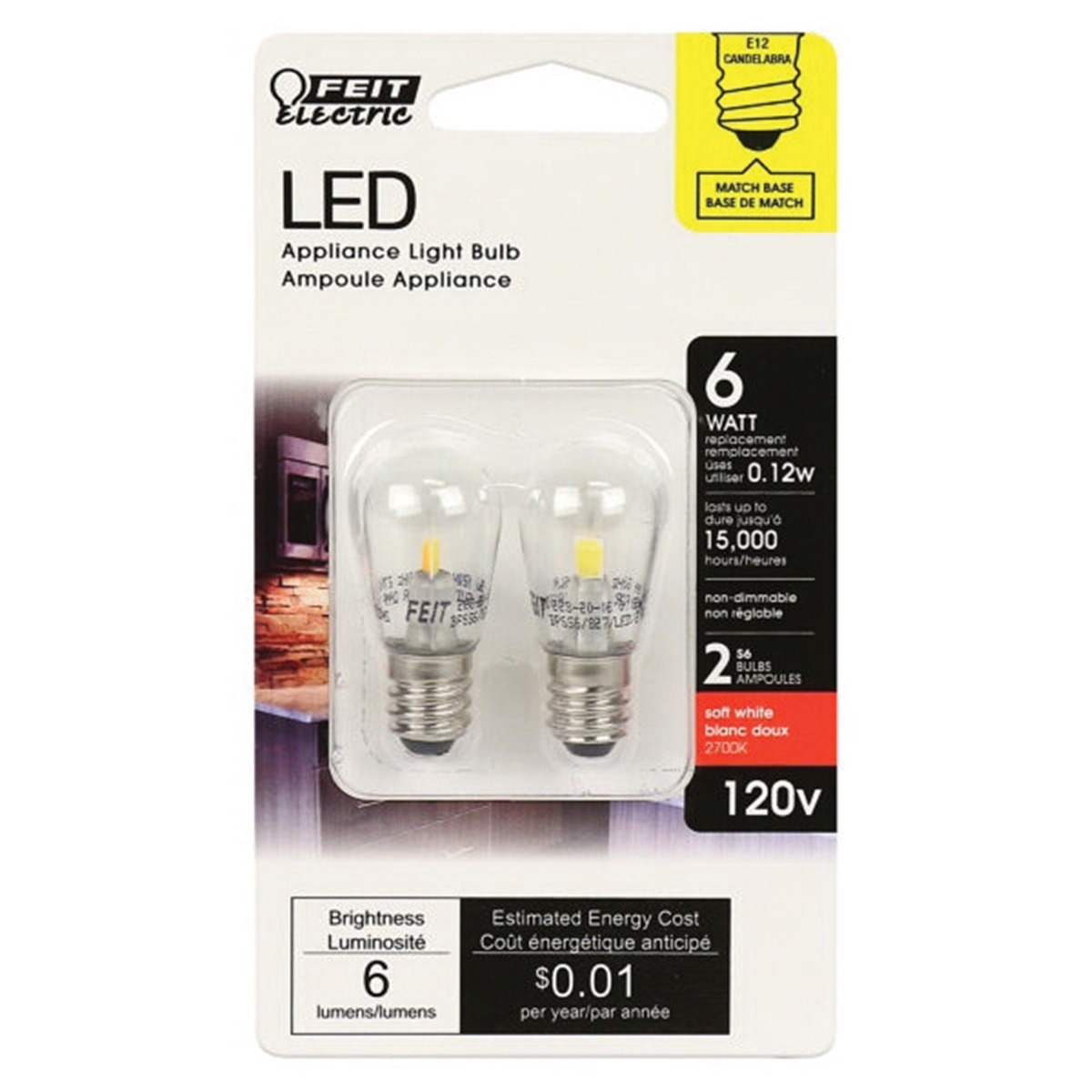 BP6S6/827/LED/2 LED Light Bulb, S6 Lamp, 6 W Equivalent, E12 Candelabra Lamp Base, Clear