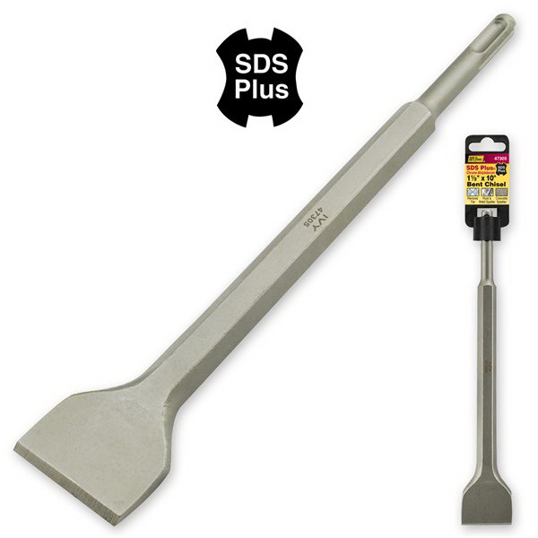 IVY Classic 47305 Bent Chisel, 1-1/2 in W Tip, SDS Plus Shank, Chrome Molybdenum Alloy Steel, Sandblasted, 10 in OAL
