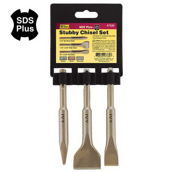 IVY Classic 47330 Stubby Chisel Set, SDS Plus Shank, Alloy Steel, Sandblasted