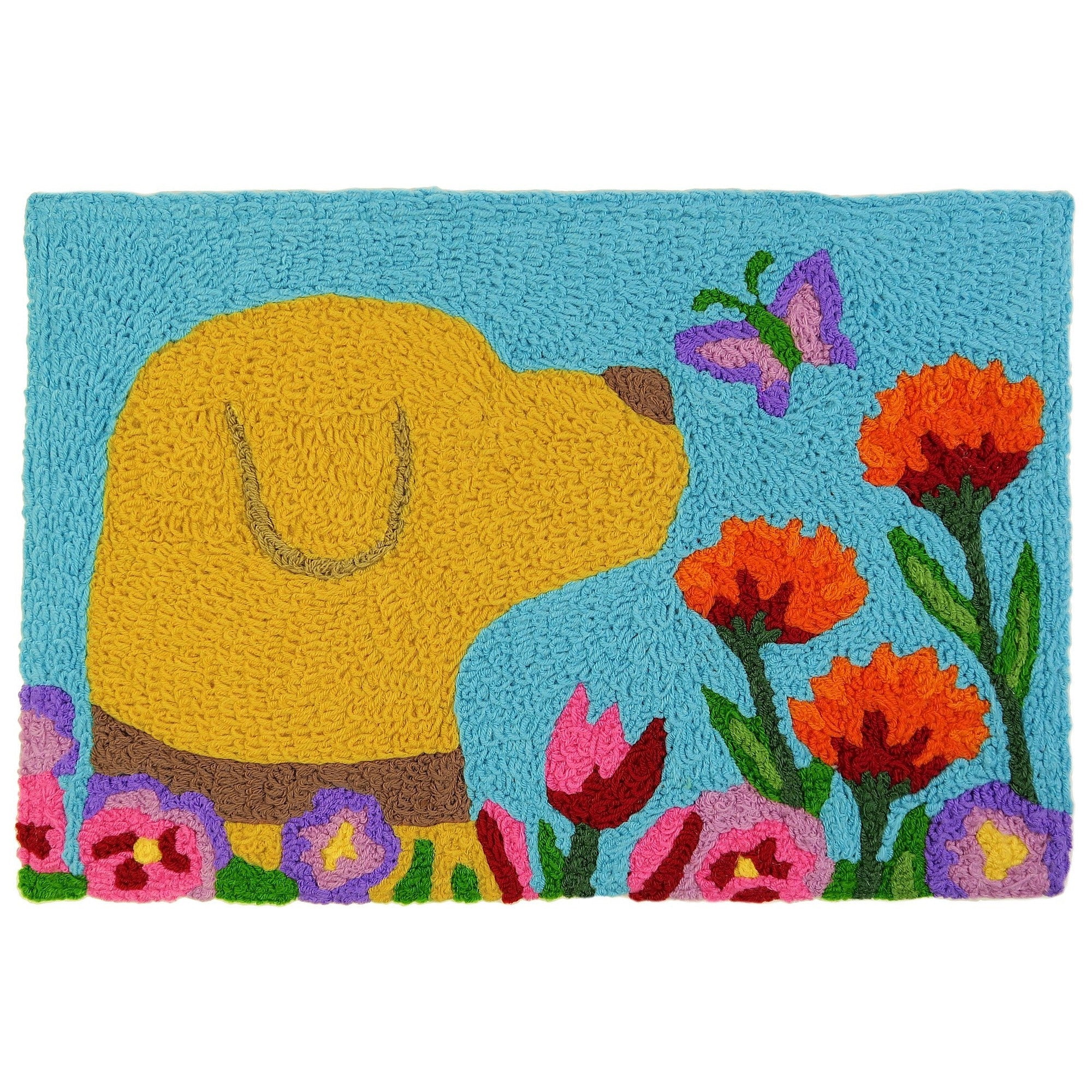 Jellybean JB-SE027 Accent Rug, 30 in L, 20 in W, Golden Lab and Butterfly Dog Pattern, Polyester Rug