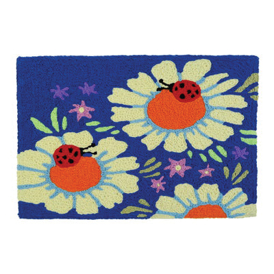Jellybean JB-VWD005 Accent Rug, 30 in L, 20 in W, Ladybugs on Daisies, Floral Pattern, Polyester Rug