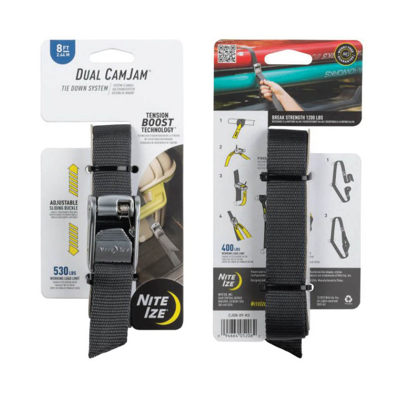 Nite Ize Dual CamJam CJD8-09-R3 Tie-Down System, 1.38 in W, 8 ft L, Polypropylene, 600 lb - 2