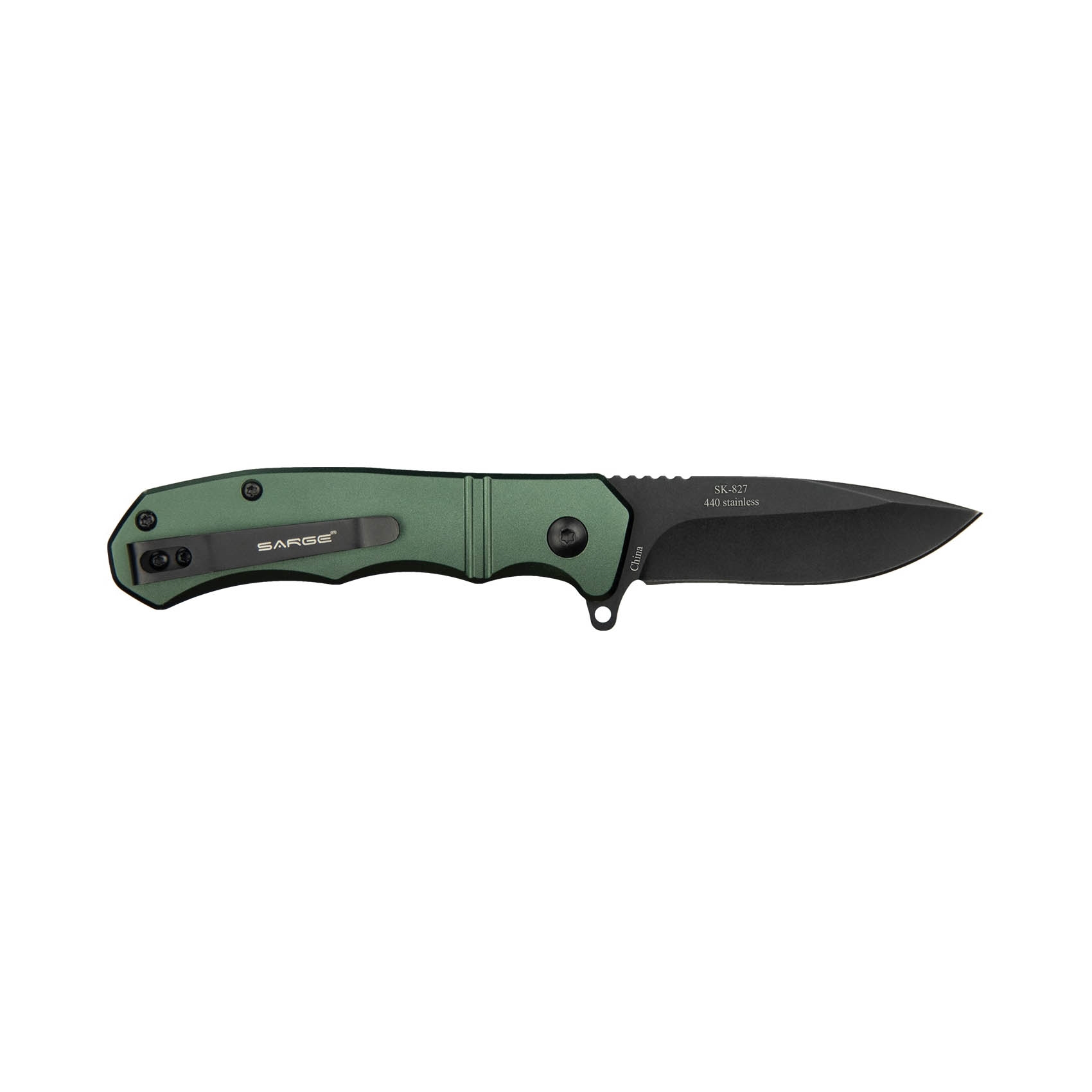 Sarge Knives, Tactical Folding Pocket Knife, 3 in L, 440 Stainless Steel Blade, Army Green Handle - 3