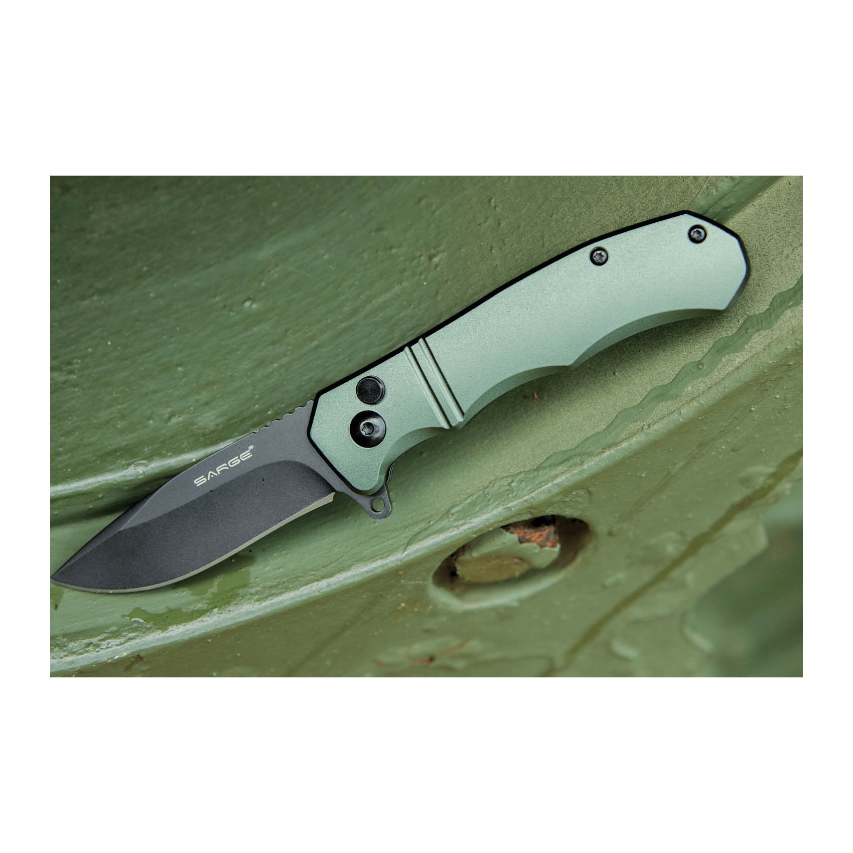 Sarge Knives, Tactical Folding Pocket Knife, 3 in L, 440 Stainless Steel Blade, Army Green Handle - 5