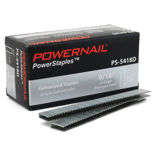 Powernail PowerStaples 5400 Series PS5418D Fine Wire Staple, 3/16 in W Crown, 9/16in L Leg, 20 ga, Carbon Steel, 5000/PK - 2