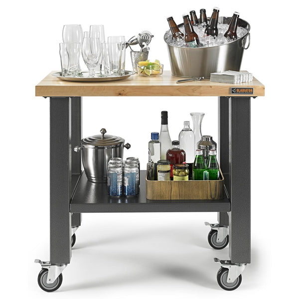 Gladiator GAMW36HWEG Mobile Workstation, 36 in OAW, 34 in OAH, 24 in OAD, 680 lb, Hammered Granite, Hardwood Tabletop - 4