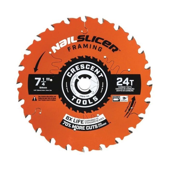Crescent NailSlicer CSBFR-724 Framing Circular Saw Blade, 7-1/4 in Dia, 5/8 in Arbor, 24-Teeth