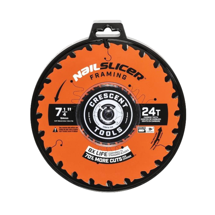 Crescent NailSlicer CSBFR-724 Framing Circular Saw Blade, 7-1/4 in Dia, 5/8 in Arbor, 24-Teeth