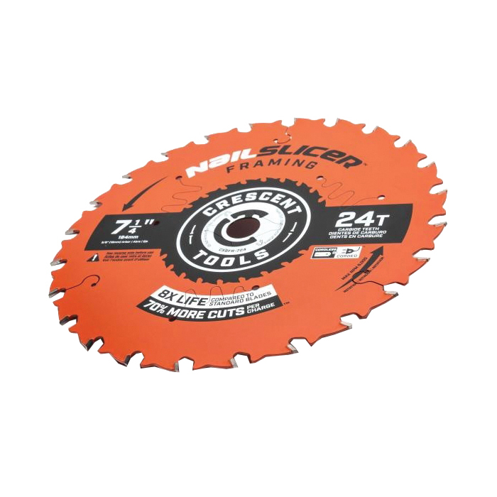 Crescent NailSlicer CSBFR-724 Framing Circular Saw Blade, 7-1/4 in Dia, 5/8 in Arbor, 24-Teeth