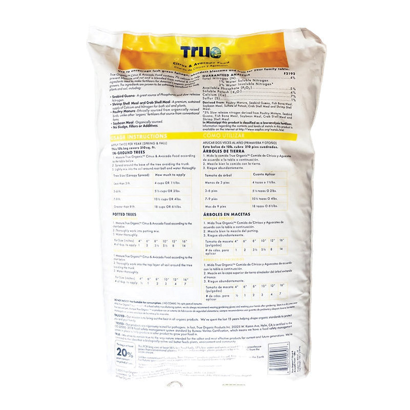 True ORGANIC R0014 Citrus and Avocado Food, 4 lb Bag, Granular, 4-5-4 N-P-K Ratio - 3