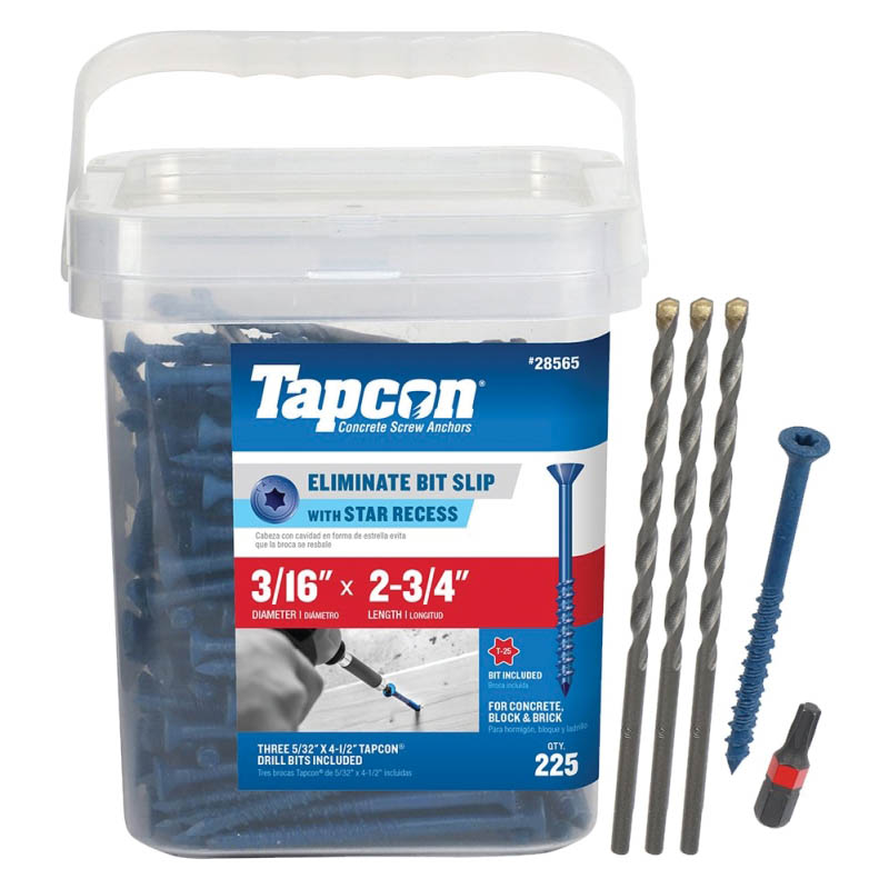 28565 Concrete Screw Anchor, T25 Screw, 3/16 in Dia, 2-3/4 in L, Steel, Climaseal, 225/PK