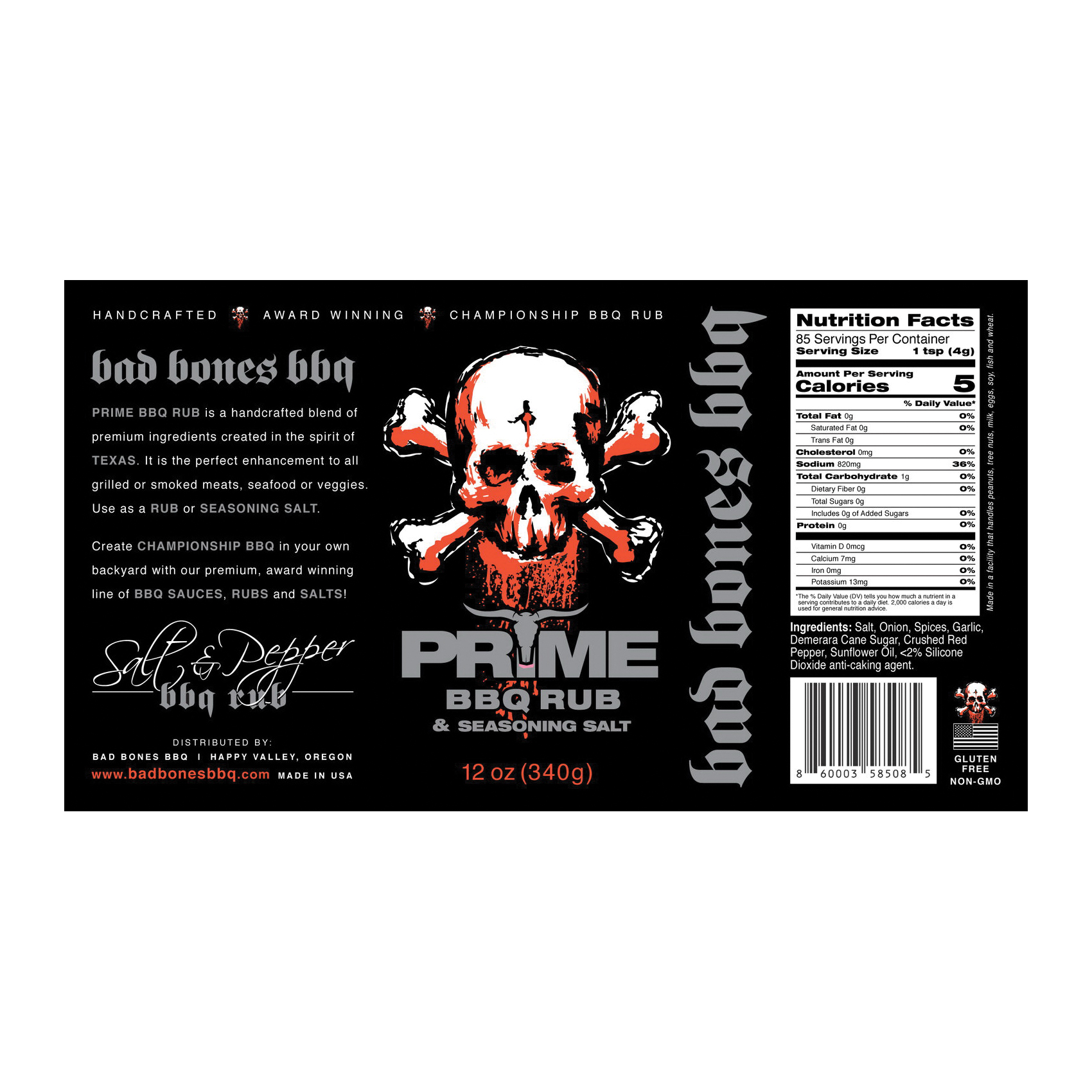 Bad Bones Bbq PRIME RUB BBQ Rub and Seasoning, Prime, 12 oz - 2
