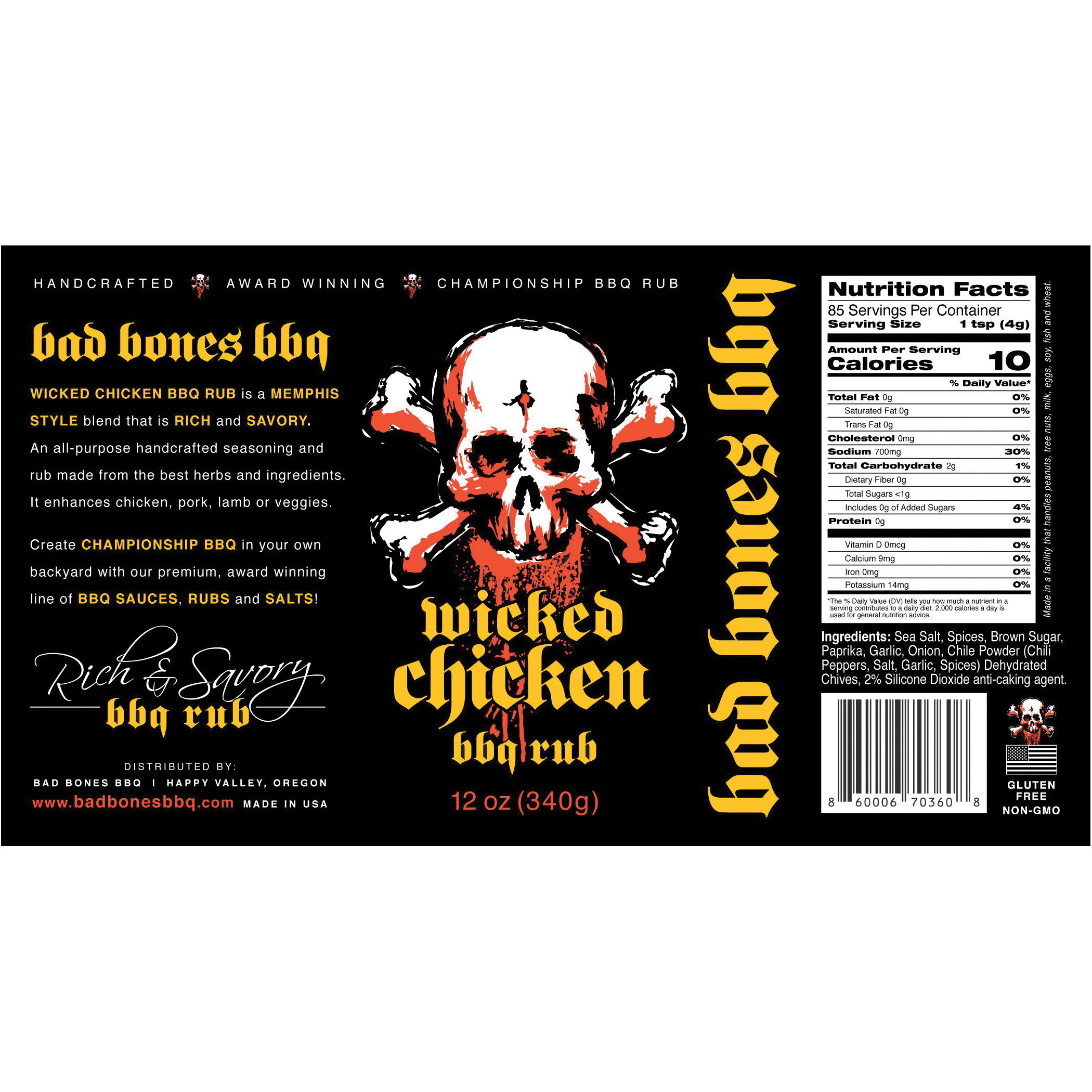 Bad Bones Bbq WICKED CHICKEN BBQ Rub, Wicked Chicken, 12 oz - 2