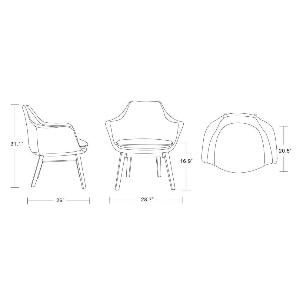 Manhattan Comfort Cronkite Series AC026-GY Accent Chair, 28.7 in OAW, 26 in OAD, 22.4 in OAH, Wood Frame, Walnut Frame - 1