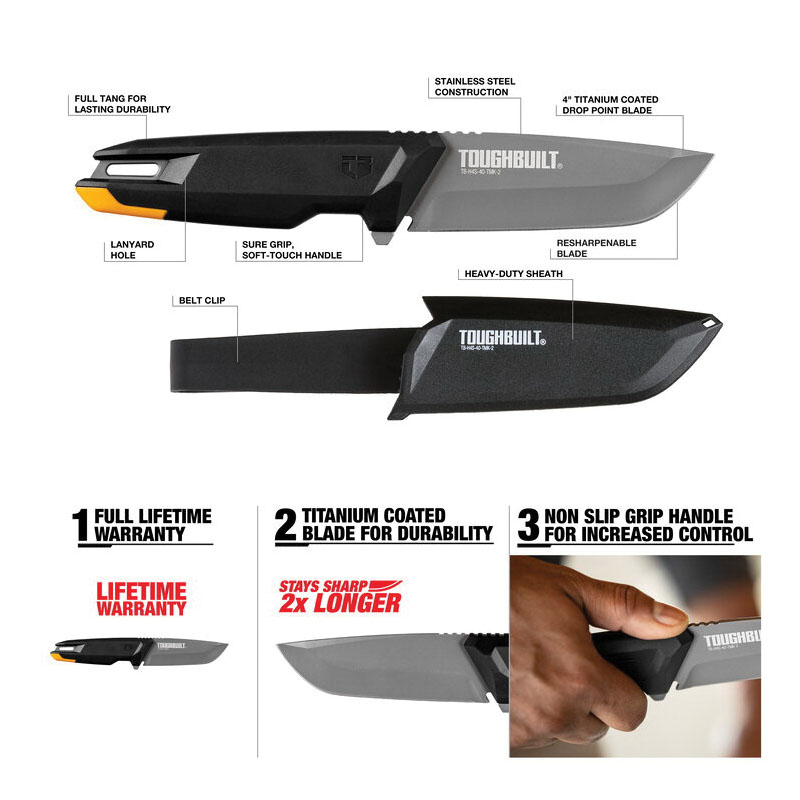 Toughbuilt Tradesman Series TB-H4S-40-TMK-2 Utility Knife, 4 in L Blade, Stainless Steel Blade - 4