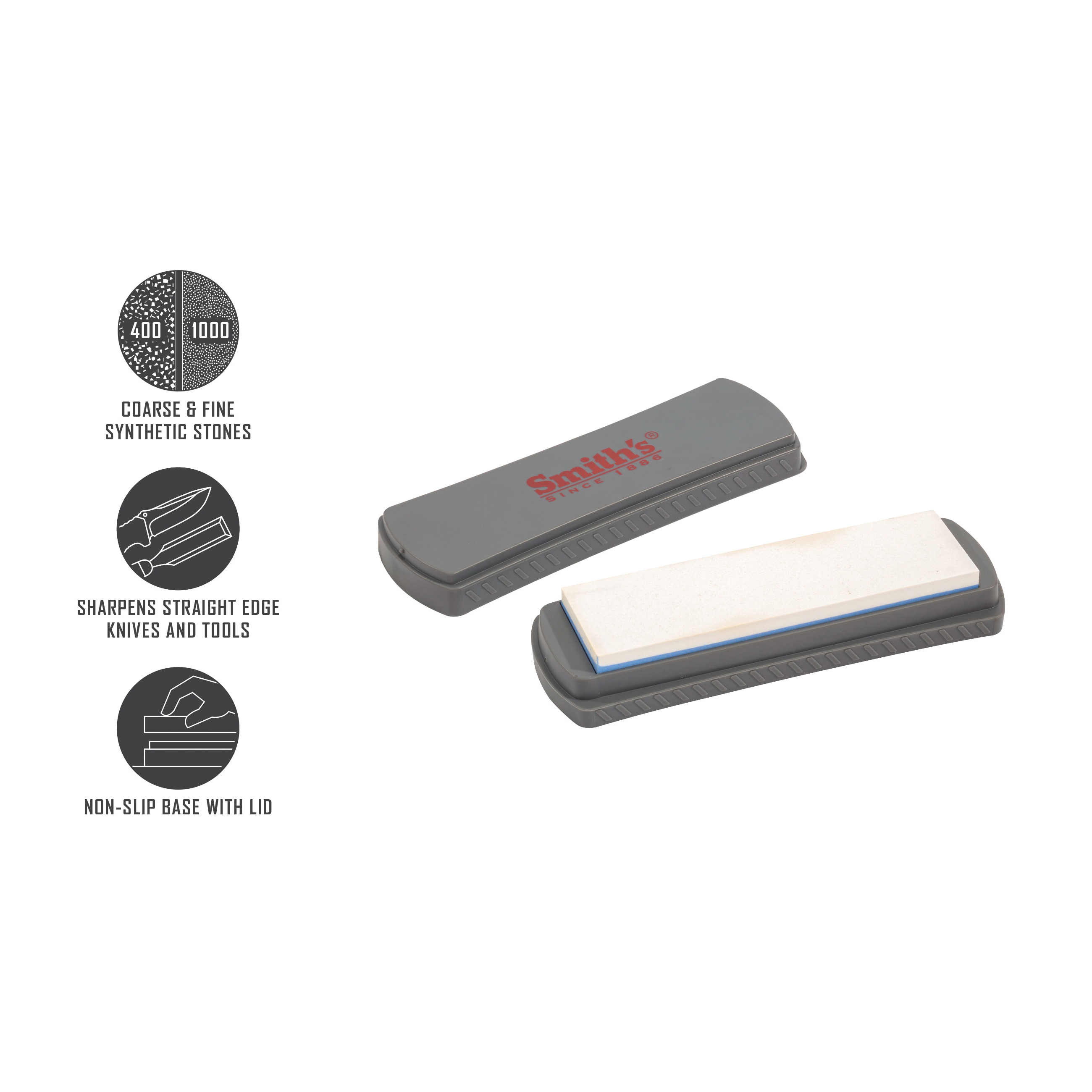 Sharpening Stone and Base, Smith's, 6 in L, 1-3/4 in W, 400, 1000 Grit, Fine, Medium - 3