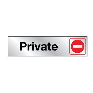 477 Sign, Private, Silver Background, Vinyl, 2 x 8 in Dimensions