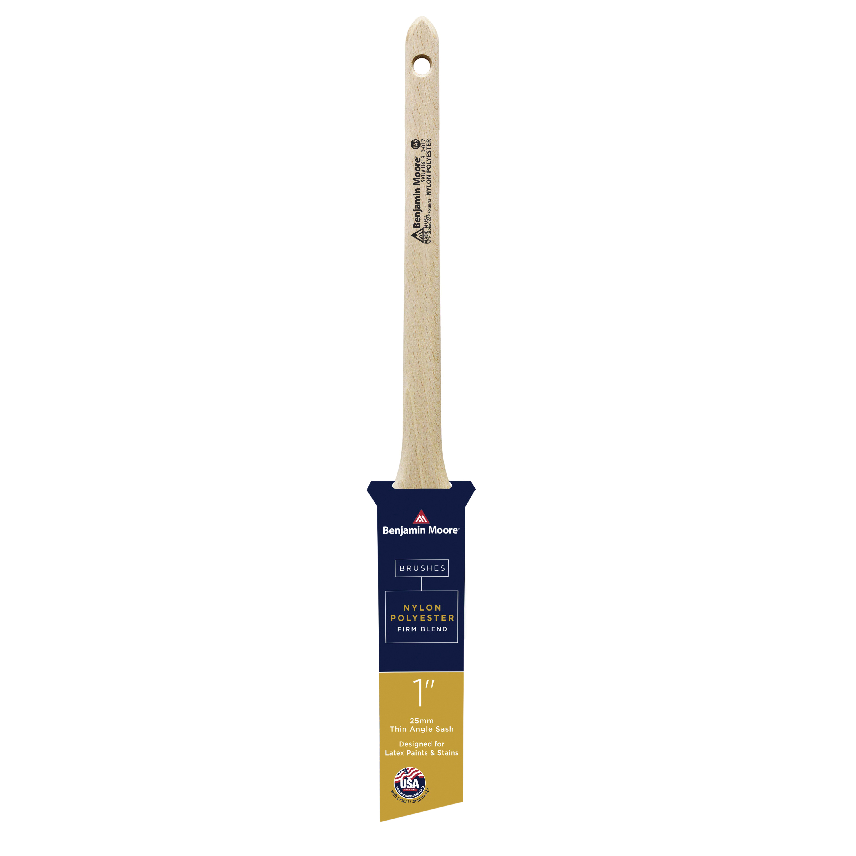 U61810-017 Paint Brush, Wood Handle, Firm Brush, 2-3/16 in L Bristle, Nylon/Polyester Bristle