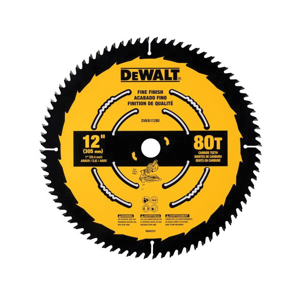 DeWALT DWA11280 Circular Saw Blade, 12 in Dia, 1 in Arbor, 80-Teeth, Carbide Cutting Edge