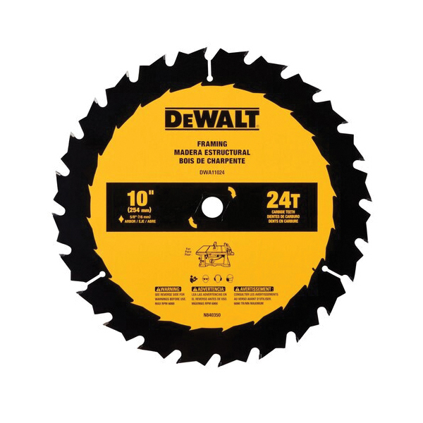 DWA11024 General-Purpose Saw Blade, 10 in Dia, 5/8 in Arbor, 24-Teeth, Carbide Cutting Edge