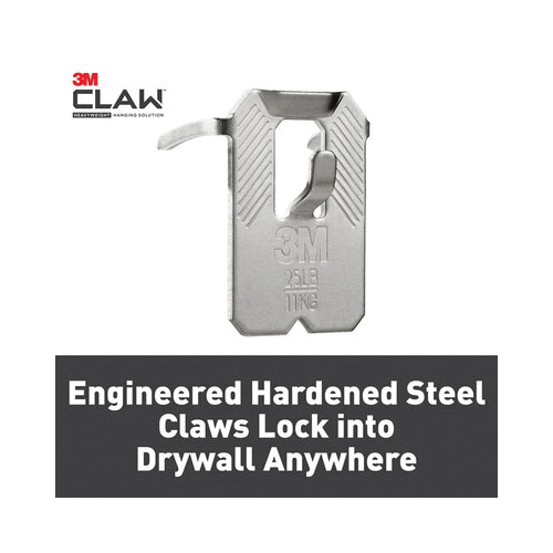 3M 3PH25M-4EF Picture Hanger, 25 lb, Steel, Drywall, 0.54 in L x 1.06 in W x 1.24 in H, 1/PK