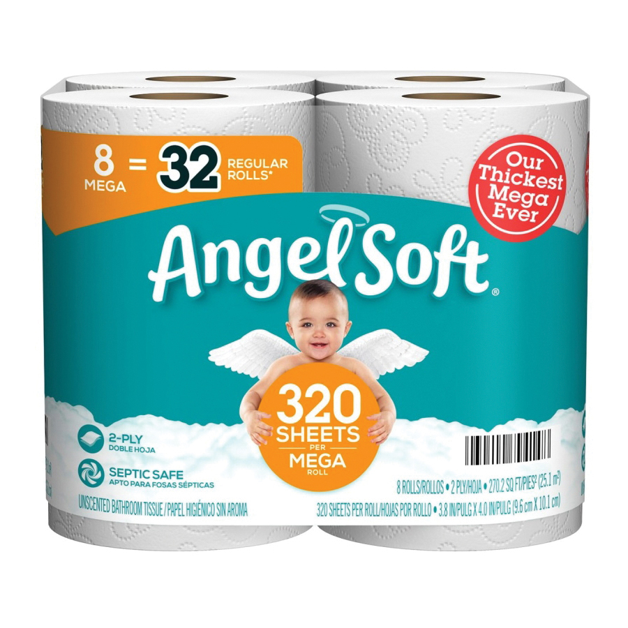 Angel Soft 79414 Toilet Tissue, 4 x 3.8 in Sheet, 1280 in L Roll, 2-Ply, Paper - 1