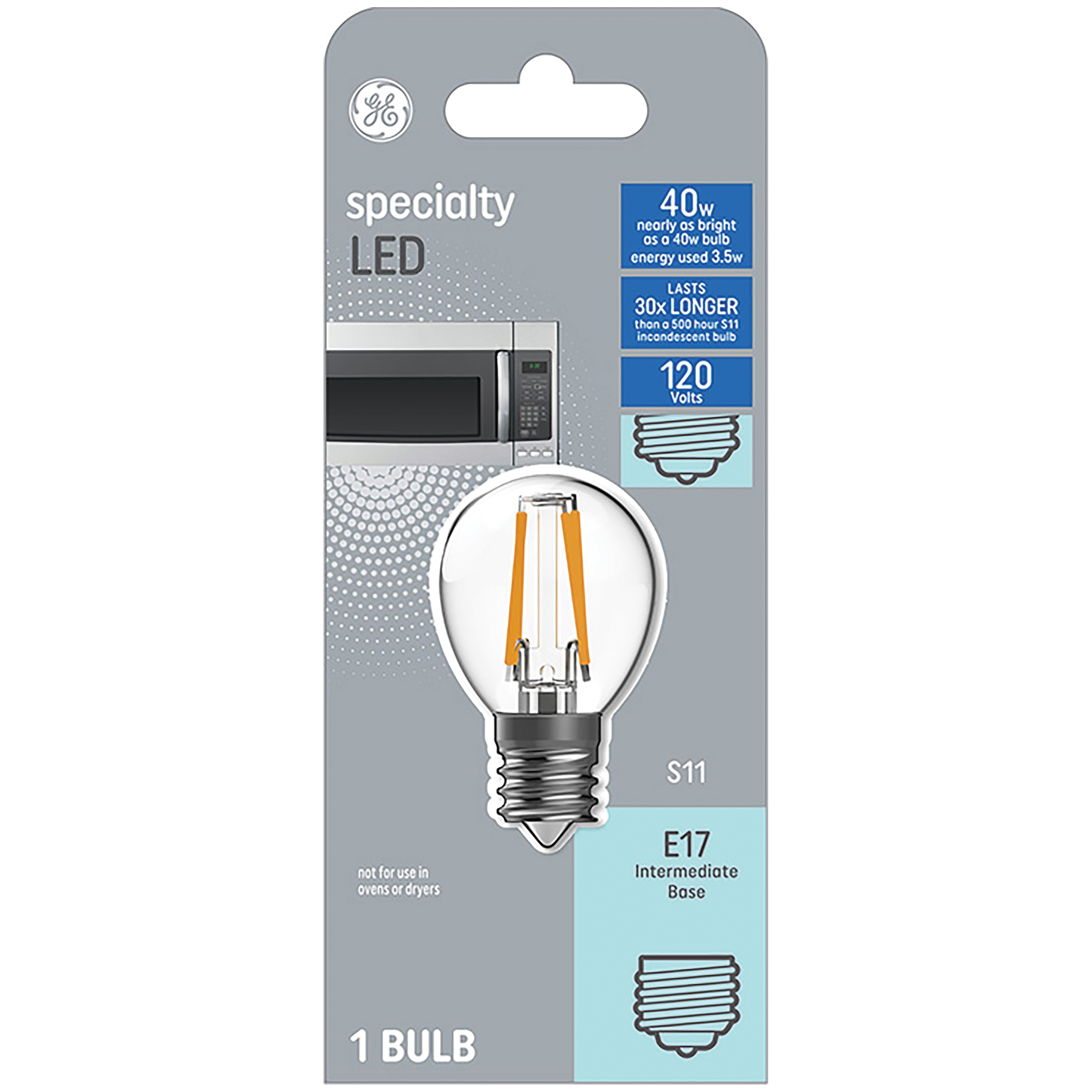 Specialty 93128996 Light Bulb, S11 Lamp, 40 W Equivalent, Intermediate (E17) Lamp Base, Non-Dimmable, Clear