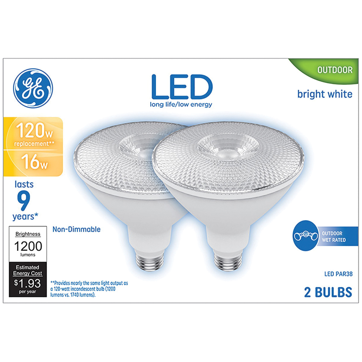 93129302 Floodlight Bulb, PAR38 Lamp, 120 W Equivalent, Medium Lamp Base, Non-Dimmable, Clear, Bright White Light
