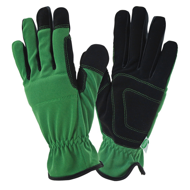 SC86157GR-L Breathable, High-Dexterity, Slip-On Padded Knuckle Work Gloves, Unisex, L, Reinforced Thumb, Green