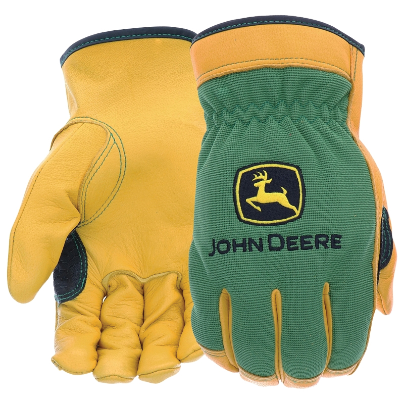 JD00008-2XL Gloves, Men's, 2XL, Keystone Thumb, Shirred Elastic Cuff, Spandex Back, Green/Yellow