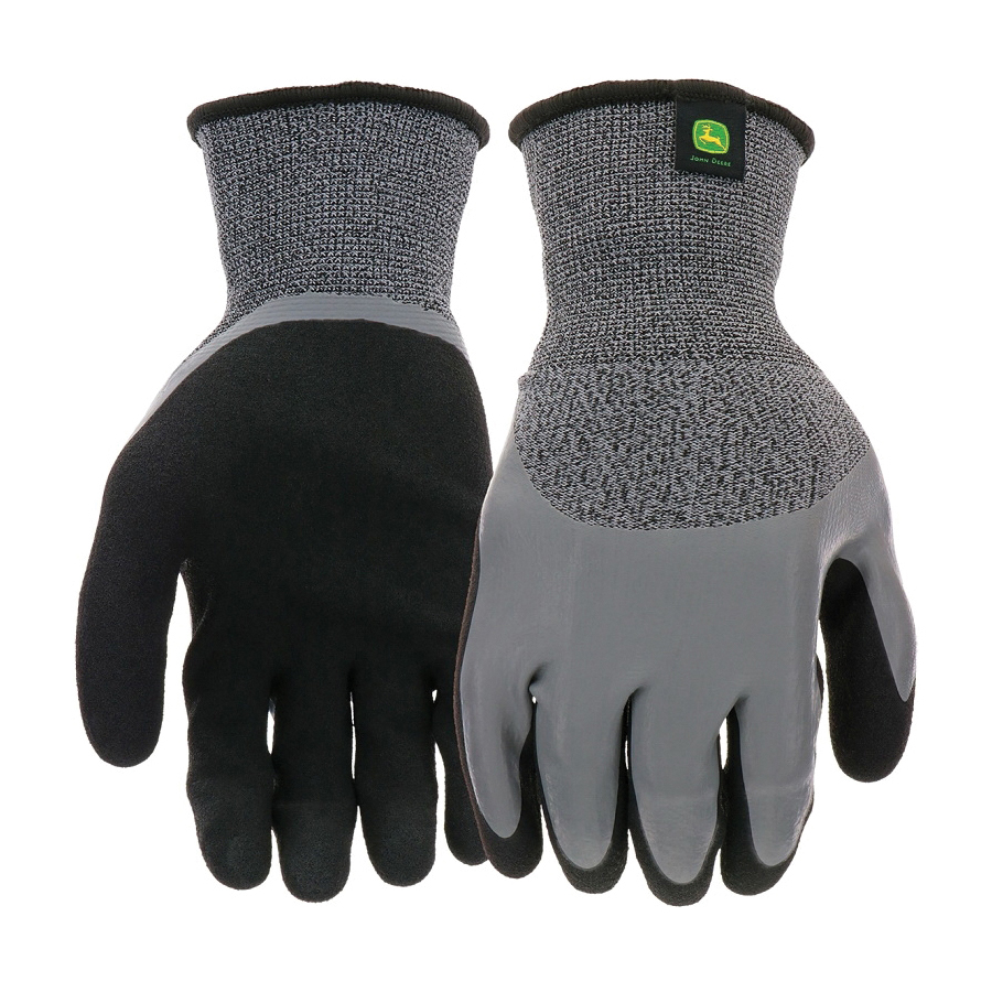 JD30500-L Double-Dipped Gloves, L, 4-1/4 in L, Knit Wrist, Seamless Cuff, Latex Coating, Black/Gray