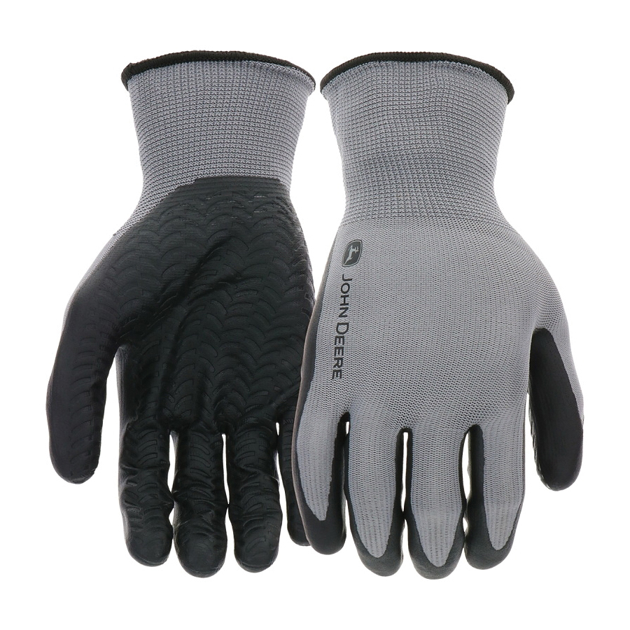 JD37215-L Gloves, Men's, L, 4-1/4 in L, Knit Wrist, Seamless Cuff, Nitrile Coating, Black/Gray