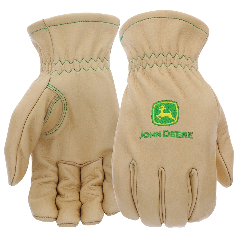 JD84013-L Work Gloves, Men's, L, Shirred Elastic Cuff, Cowhide Leather