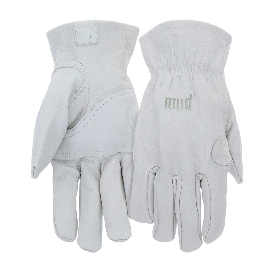 MD82001-WML Gloves, Women's, M/L, Keystone Thumb, Open, Shirred Elastic Wrist Cuff, Goatskin Leather, White