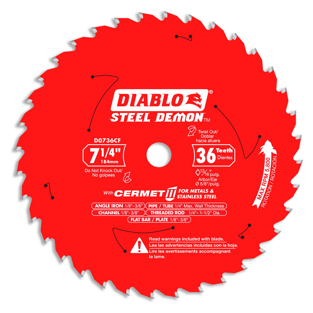 Steel Demon D0736CF Saw Blade, 7-1/4 in Dia, 5/8 in Arbor, 36-Teeth, Cermet II Cutting Edge
