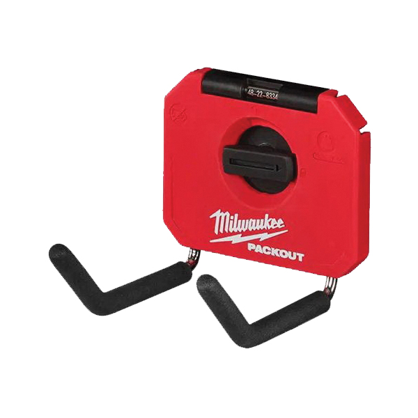 PACKOUT 48-22-8334 Straight Hook, 15 lb Load, 4 in L, 3-1/2 in W, 4 in H, Metal/Polymer, Black/Red
