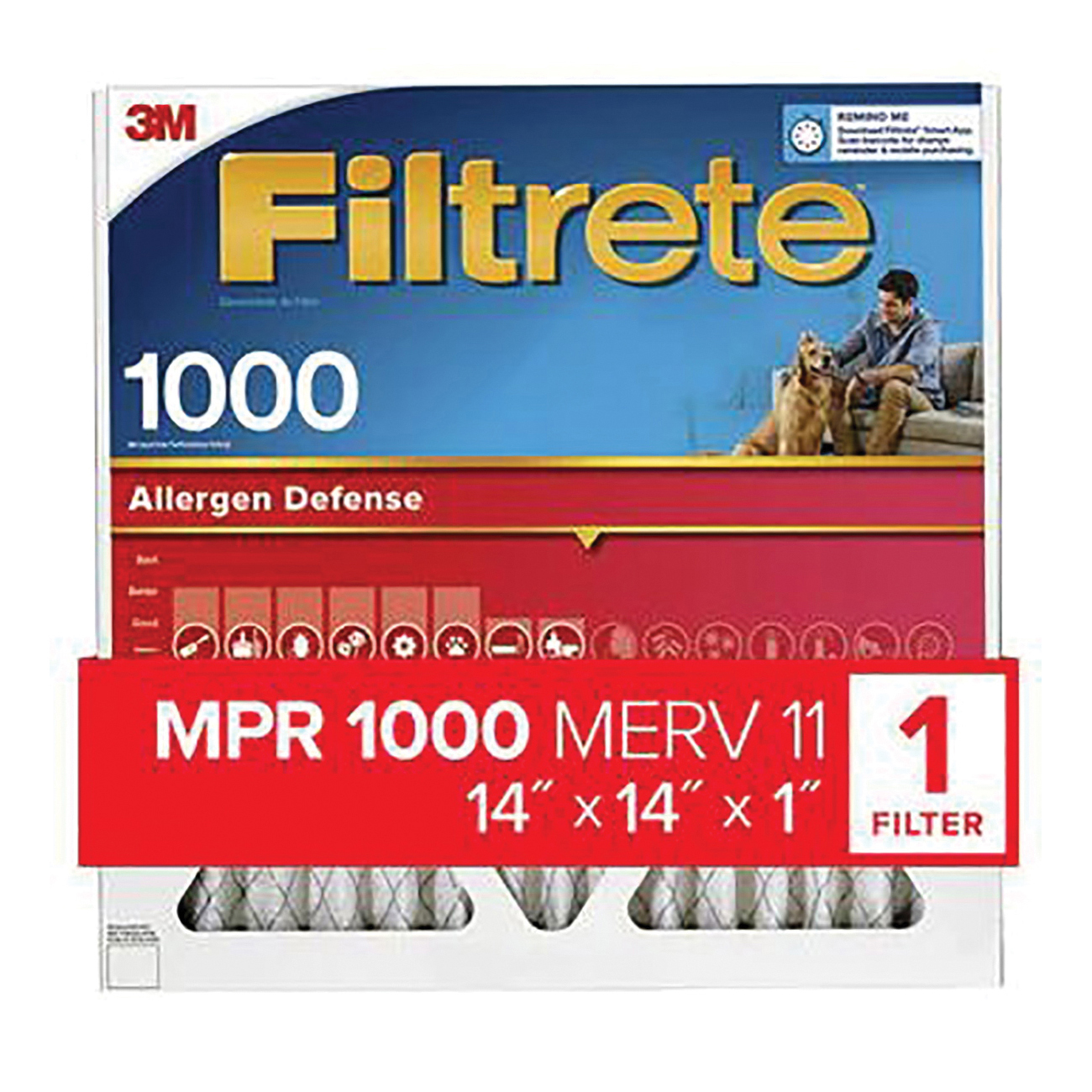 AL11-4 Air Filter, 14 in L, 14 in W, 11 MERV, 1000 MPR, Polypropylene Frame