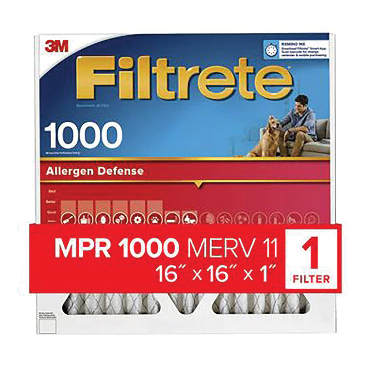 AL16-4 Air Filter, 16 in L, 16 in W, 11 MERV, 1000 MPR, Polypropylene Frame
