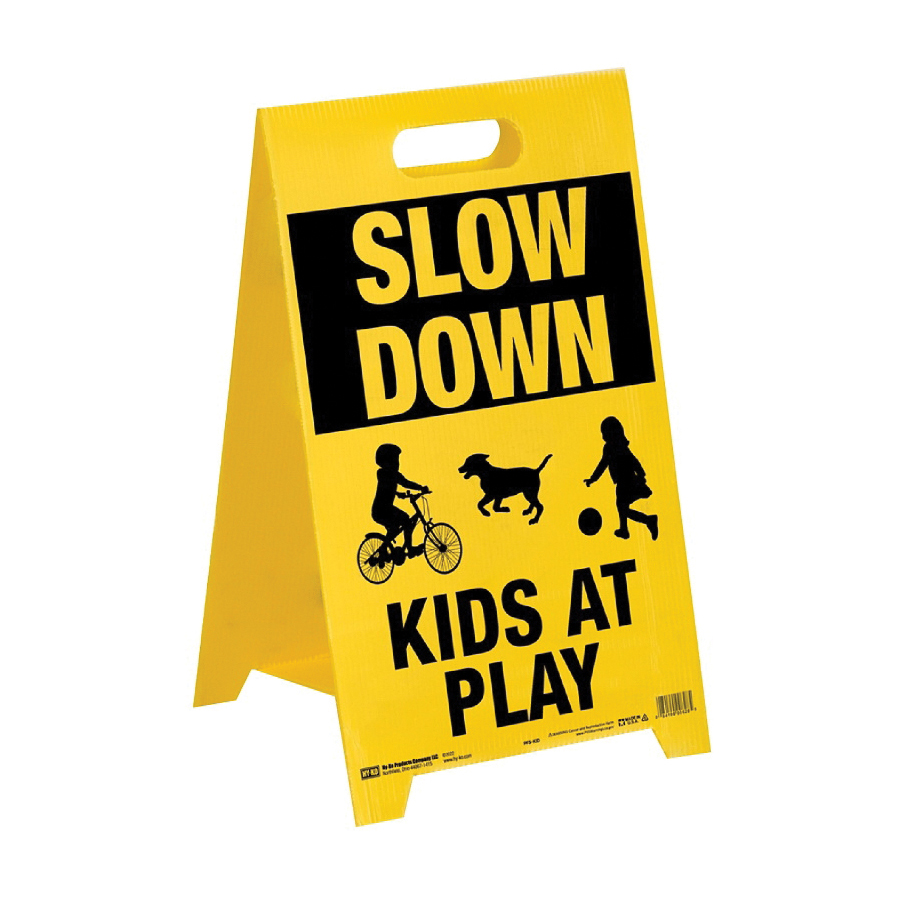 PFS-KID Sign Stand, SLOW KIDS AT PLAY, Black/Yellow Legend, Plastic