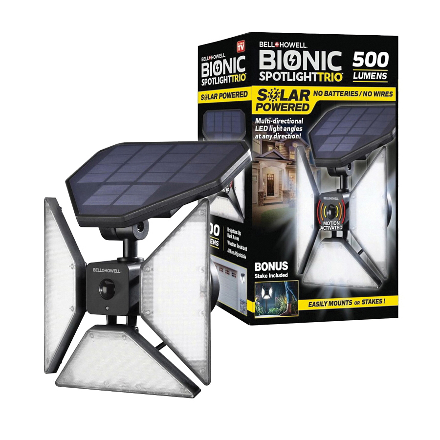 Bionic Series 7844 Solar-Powered Spot Light, 3-Lamp, LED Lamp, 500 Lumens, Plastic Fixture