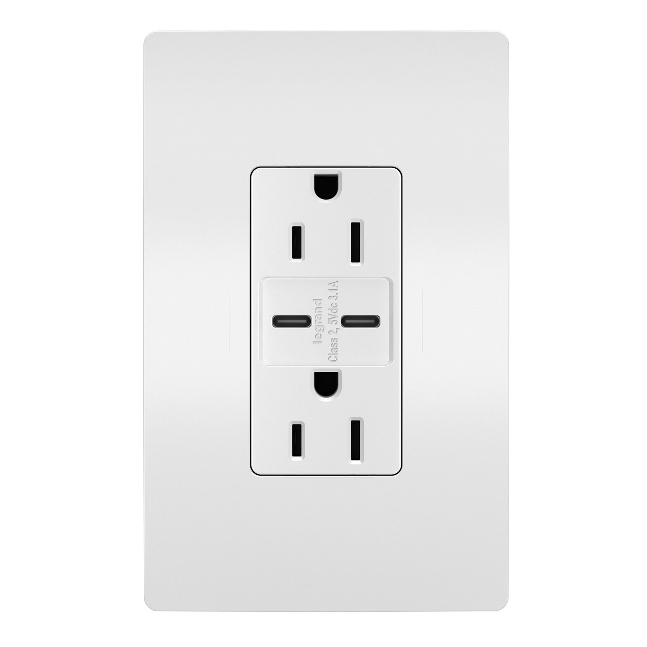 Radiant USB Outlet, Pass & Seymour, 15 A, 125 V, Type C/C USB, White - 1